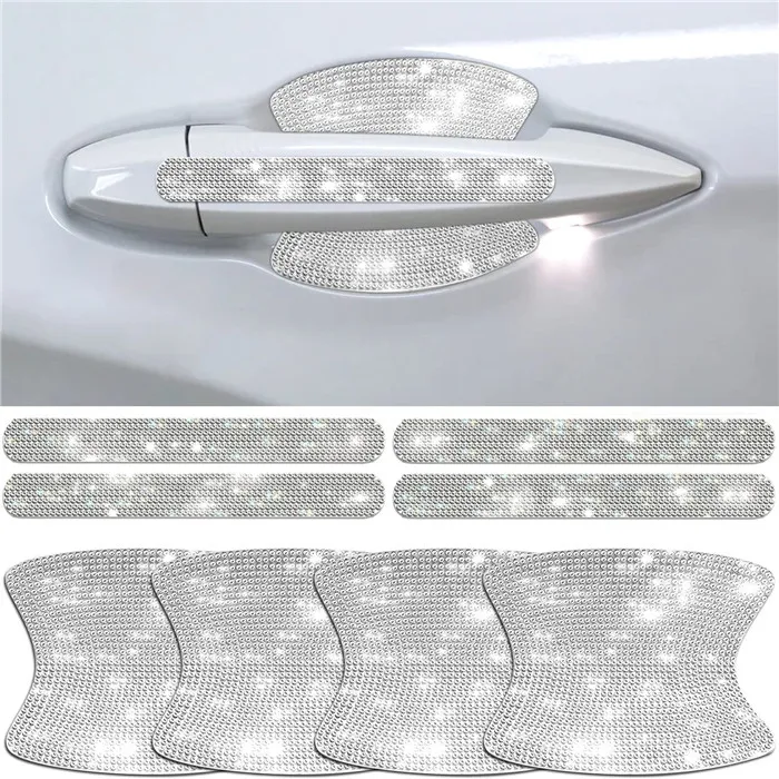 Glitter Glass Rhinestone Diamond Auto Car Accessories DIY Rear-vision Decorative Rearview Mirror Door Handle Strip Stickers