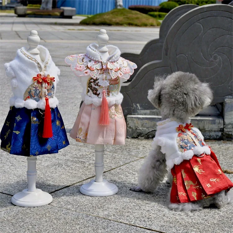 Традиционная китайская юбка Hanfu для домашних животных роскошное платье собак дизайнерское зимнее пальто высокого качества