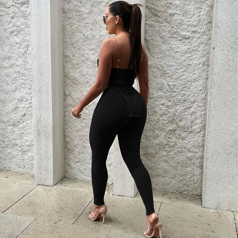 Bomblook ASST81 Knitted Strapless Solid Color Trousers Women Two Piece Pants Set Females Clothes