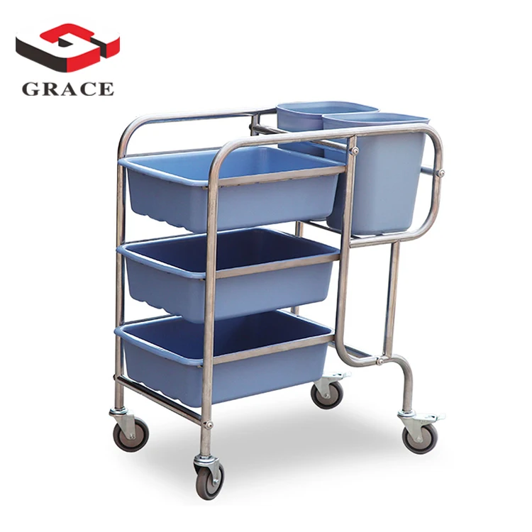 High quality serving trolley with wheels restaurant kitchen equipment plastic catering kitchen dish collecting trolley