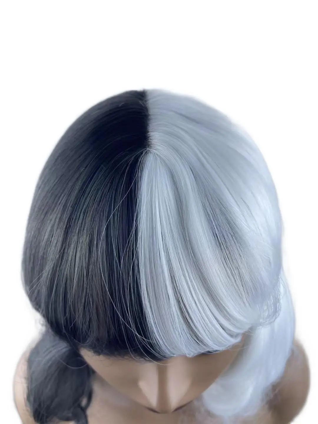 Black and white double bangs micro curl large wave medium and long curly hair synthetic fiber high temperature resistance