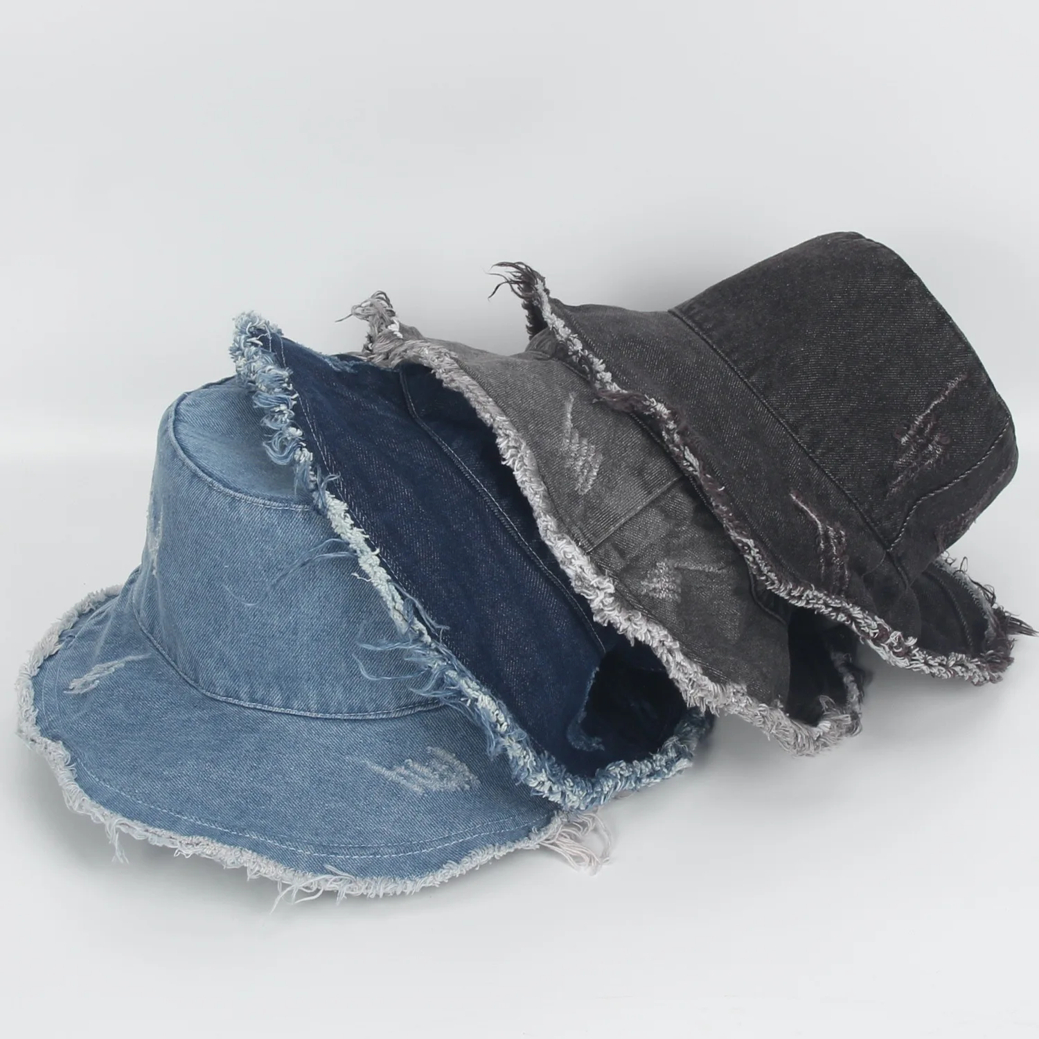 Vintage Denim Bucket Hat Washed Denim Distressed Denim Bucket Hat Big Brim