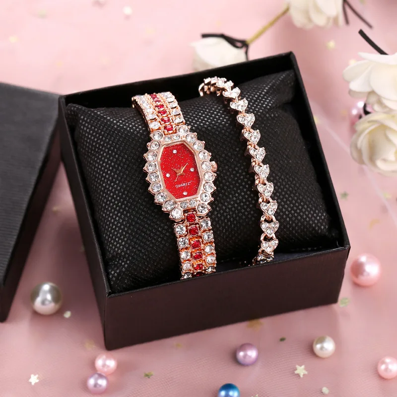 Fashion High Quality All-Match Rhinestone Crystal Watch Bracelet Set Women Ladies Watches Bracelet