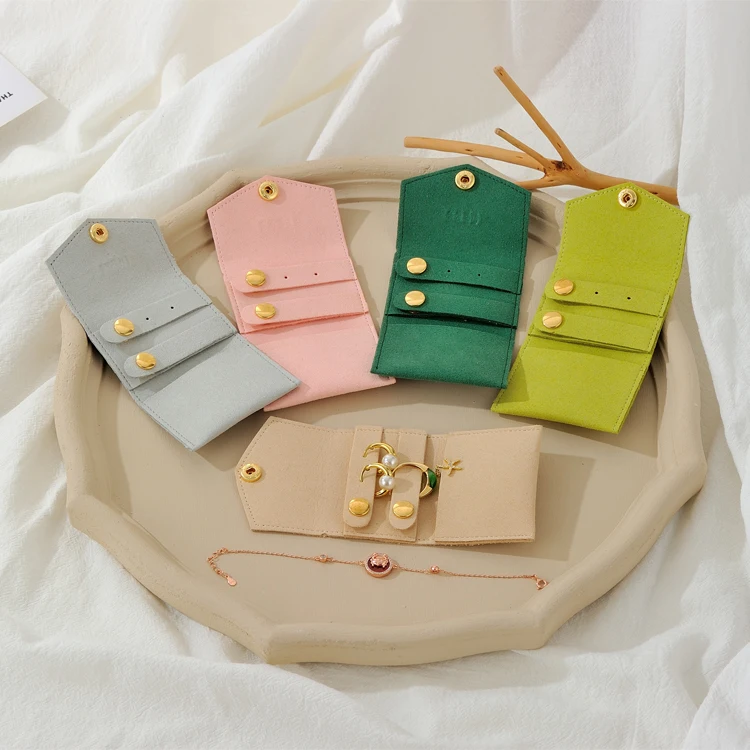 Custom Logo Multiple Function Earrings Ring Necklace Pouches Microfiber Mini Jewelry Packaging Storage Organizer Bag
