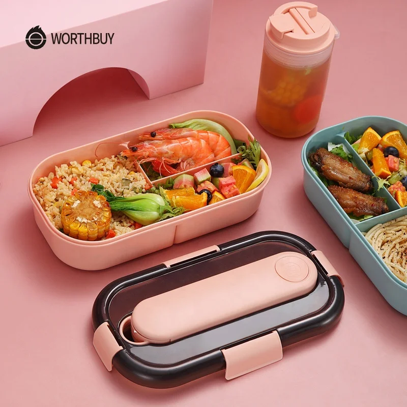 WORTHBUY Japanese Microwave Bento Box Plastic Lunch Box For Kids Leak-Proof Food Container School Food Box With Compartment