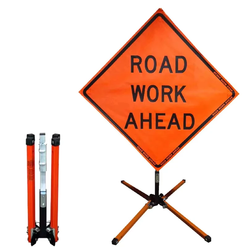Customized Construction Reflective Men Working Roll Up Sign Road Temporary Signs traffic reflective roll up signs