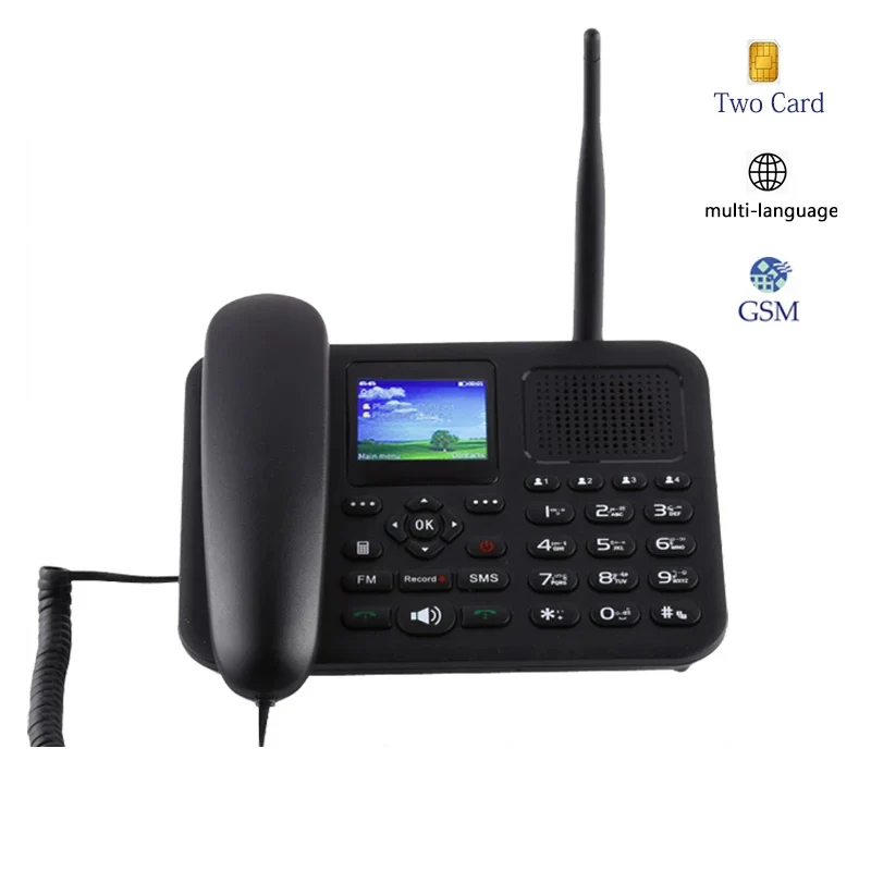 Multi Language Wireless Telephone With Dual GSM SIM Card FM Radio Record Color Screen Phone For Home Office Desktop Black