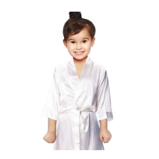 Wholesale Girls Solid Color Silk Satin Kimono Spa Kids Robe