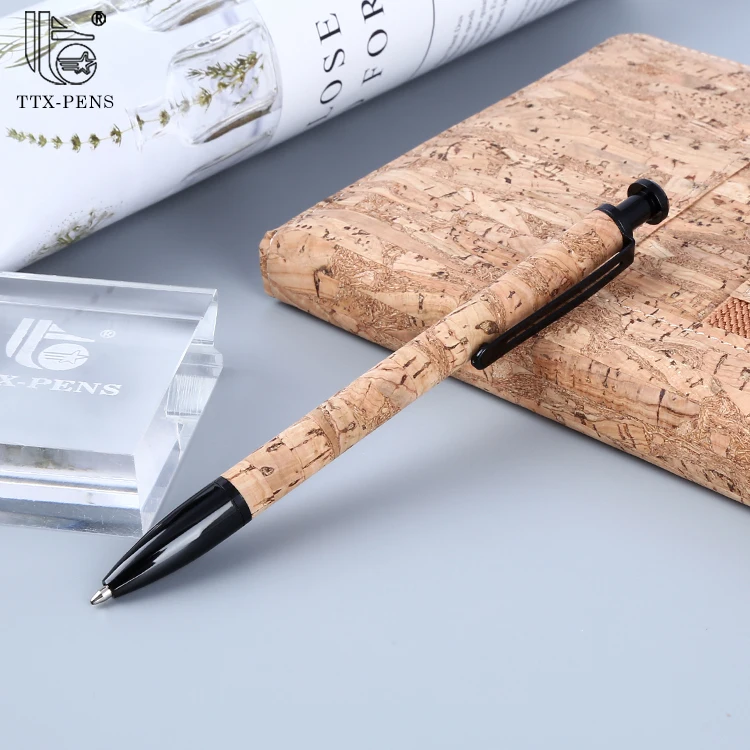TTX new arrival Classic leather gift pen luxury Pu fur Wood grain black ballpoint pen with custom logo sustainable cork pen