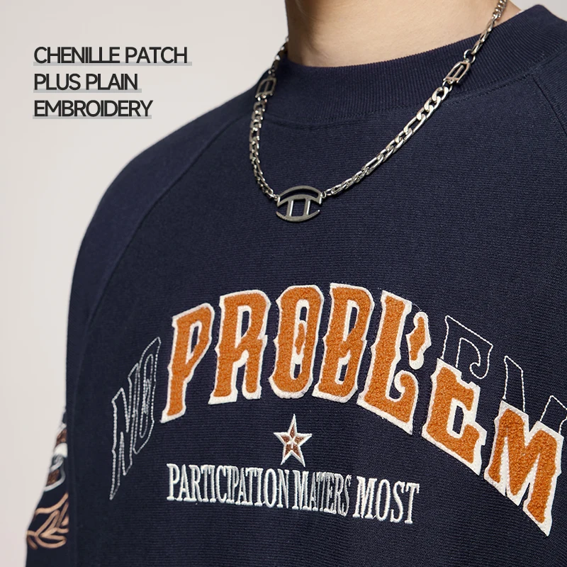 INFLATION 100% cotton Custom 450 GSM ReverseWeave Oversized Sweatshirt Men Vintage Embroidery Unisex Men Hooidie Sweatshirt