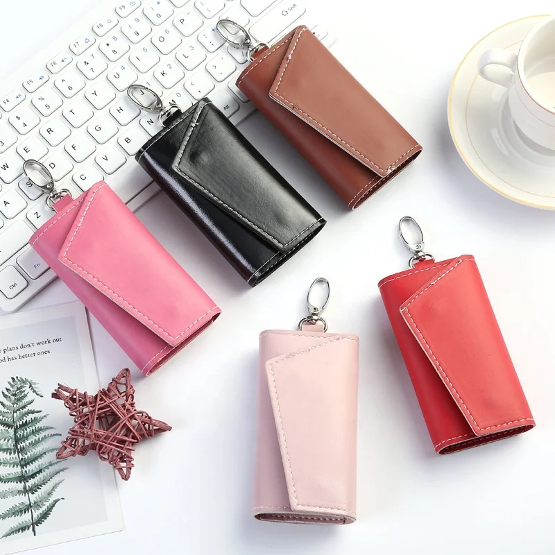 Pu Car Key Case Custom Multifunctional Unisex Solid Color Key Card Case Card Holder