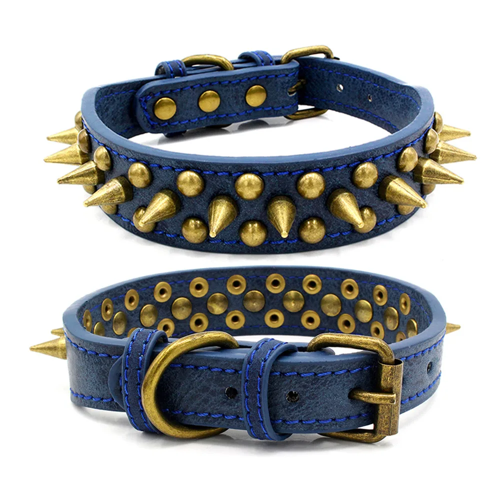 Factory Supplies Cool Punk  Anti Bite Spiked Rivets Studded Decorate Pu Leather Mushrooms pitbull Dog Collar For Large Dog