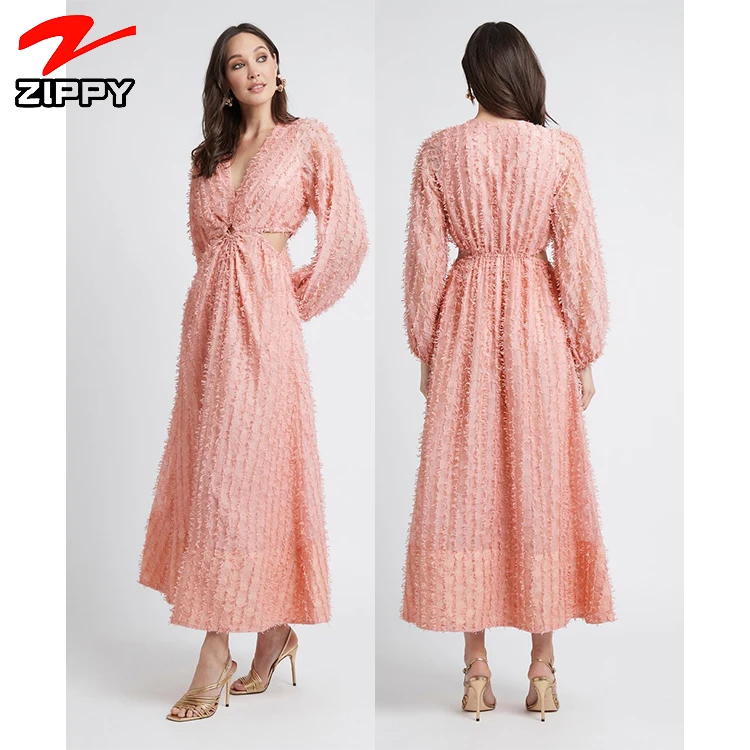 Long sleeve Casual women dress Vestido Spring Sexy Deep V neck cut out Cocktail Party Women Tassel Cocktail Dresses