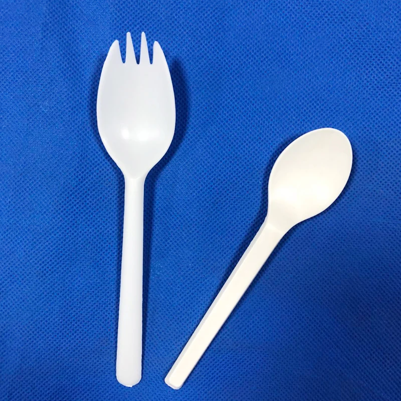 Compostable cornstarch disposable cpla spork spoon forks takeaway fastfood cutlery