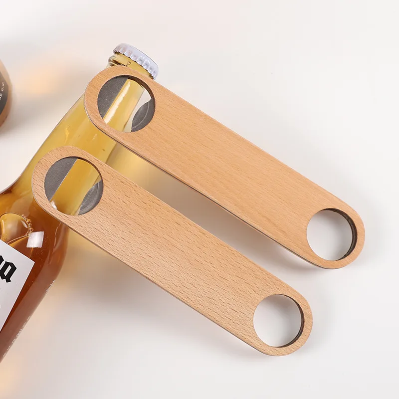 Wholesale custom logo blank wood handle wooden beer bottle opener openers