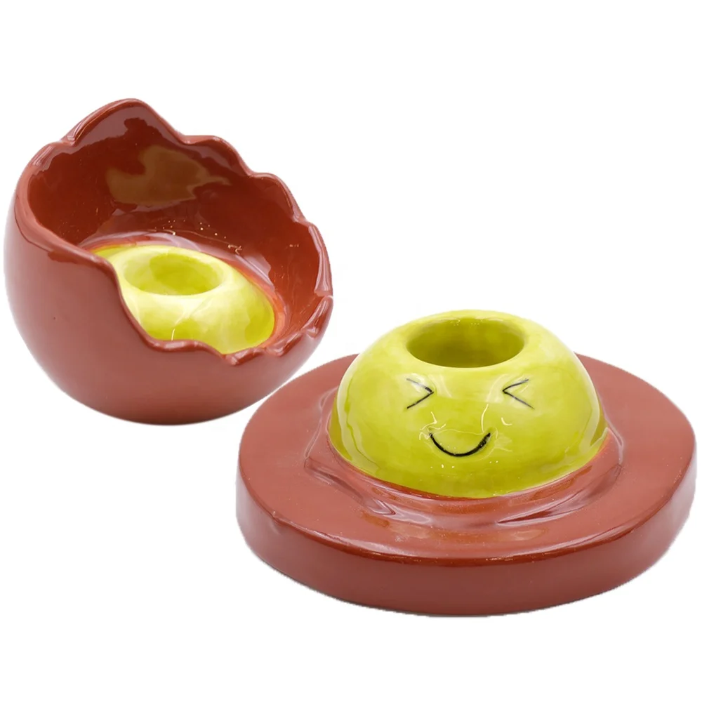 Custom logo food themed candlestick ceramic red salted broken eggshell and fried egg taper shaped candle holder