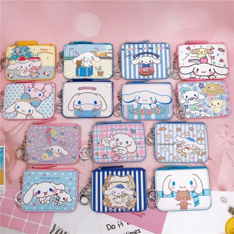 Оптовая продажа короткие женские кошельки Sanrio Cinnamoroll из искусственной кожи с несколькими карманами для карт женский кошелек