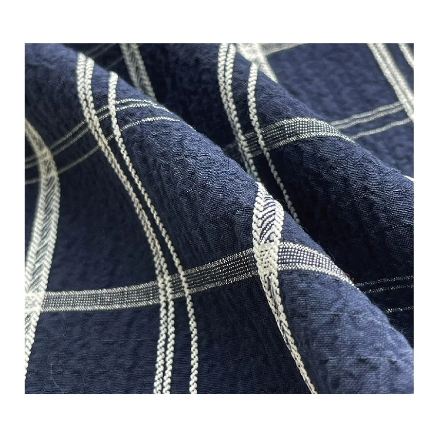 Soft handfeel 145g 50% Rayon 48% Polyester 2% Spandex Gauze crinkle plaid fabric for blouse