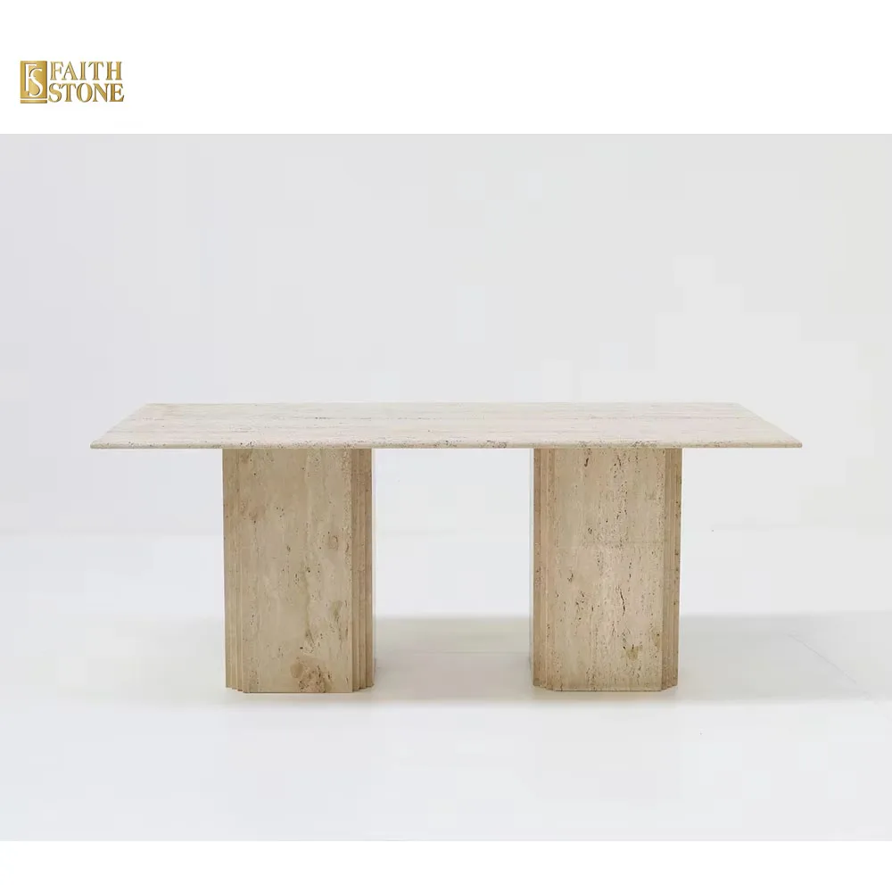 Royal Dining Room Italian Design Large Rectangle Stone Table Top Marble Beige Travertine Dining Table