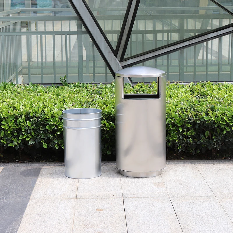 Stainless steel metal trash bin for indoor & outdoor Silver 23 Gallon (90 Liter) office trash cans Outdoor Commercial Waste bins