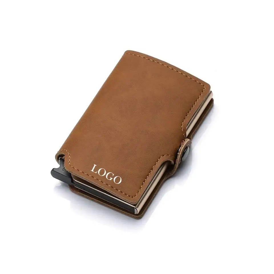 Custom LOGO mens anti-theft RFID credit card holder leather wallet men mini Aluminum metal Card Holders