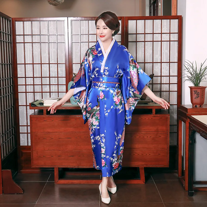 Adult Loose Satin Pajamas Traditional Japanese Style Geisha Kimono for Women Kimono Thin Cardigan Clothing Yukata Dress