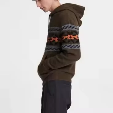 Hoodie Manufacturers Factory Custom Knit Vintage Hoodie Winter High Quality Alpaca Jacquard Knitted Hoodie Sweater For Men