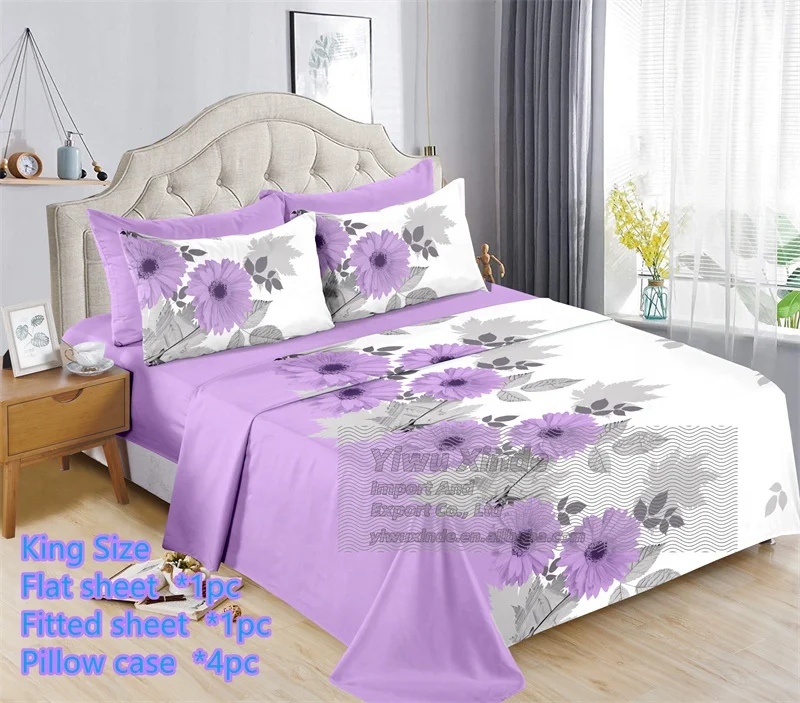 Soft microfiber 100 polyester king size 6 pcs bed sheet set floral printed fitted sheet bedding sheet in stock ready to ship