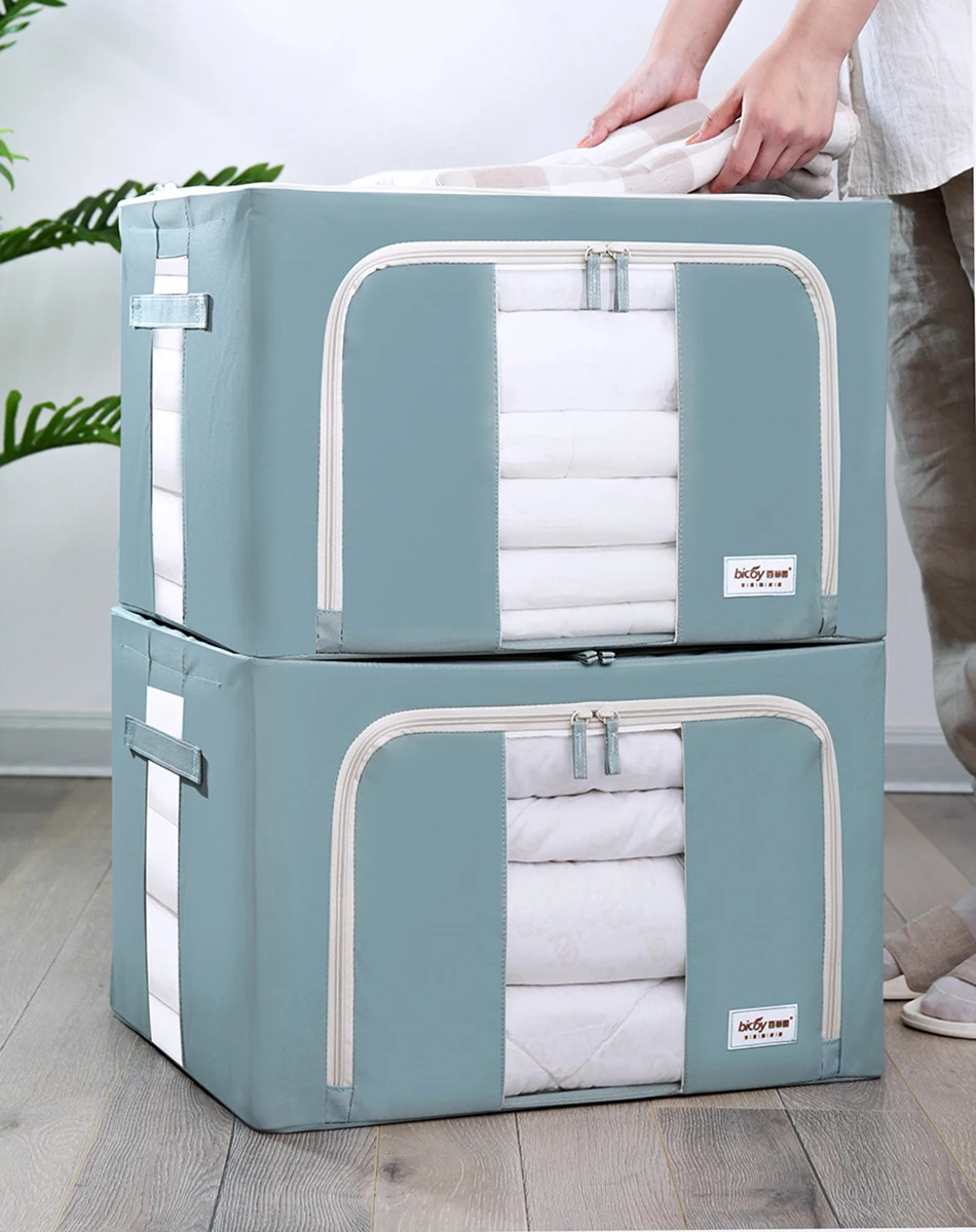 Hot Sale Foldable Clothing Fabric Storage Box Three Sided Visibility Household Clothing Sundries Storage Box with Steel Frame