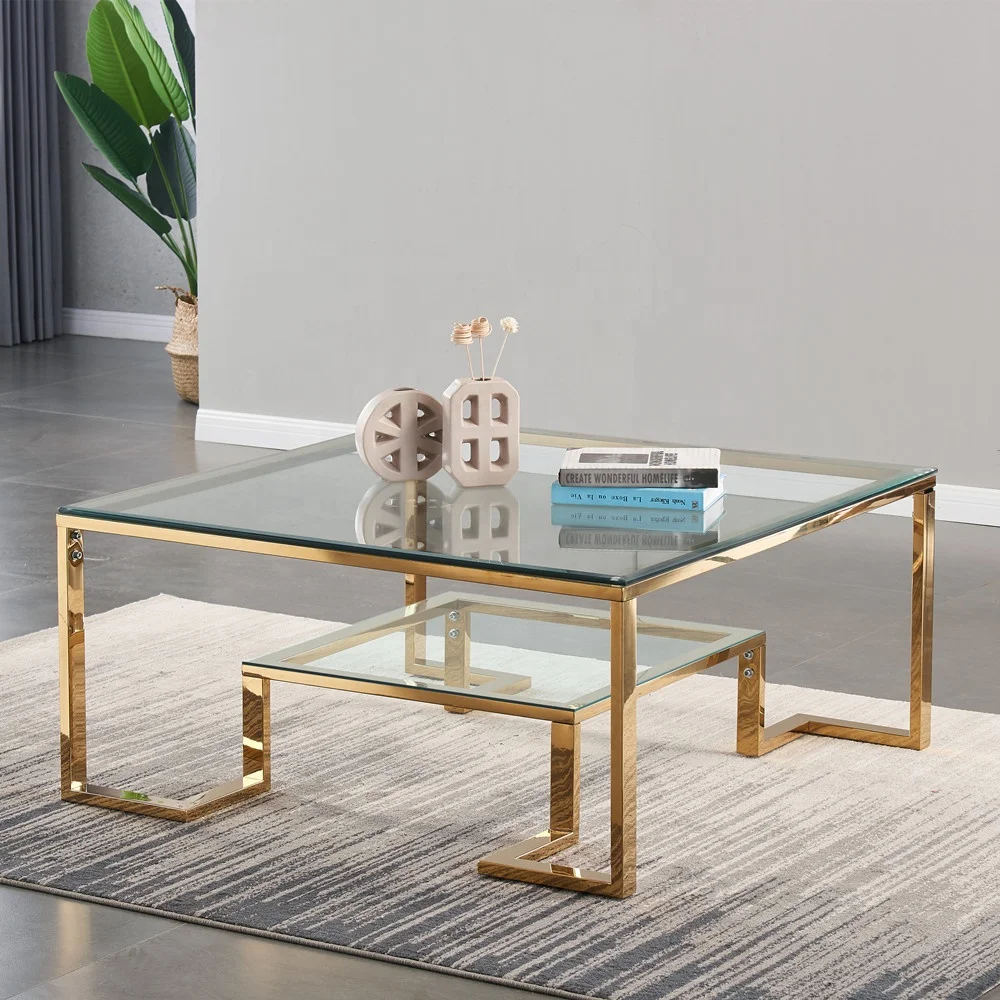 High Fashion Stainless Steel Living Room Rectangle  Coffee Table Furniture In Gold or Silver