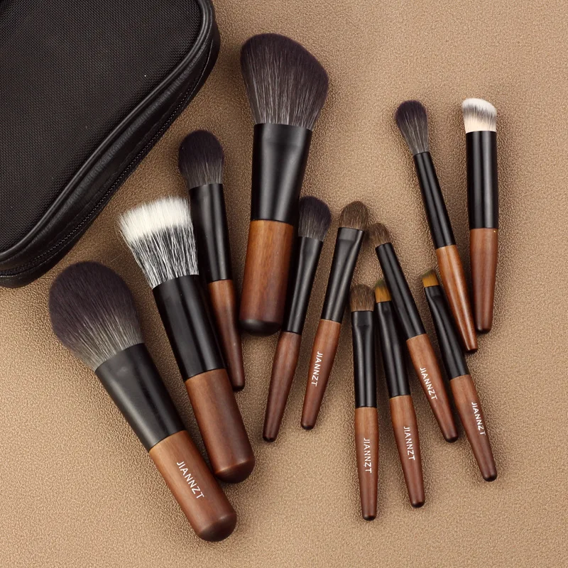 HXT-146 OEM Loose powder/Contour/Blush/ Concealer/Eye Shadow, Brow Brush Tool Kit 8-12 Pcs Mini Travel Brush Set with Case