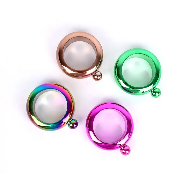 Customized stainless steel hip flask drinking 3.5 OZ diamond lid round beer kettle bracelet