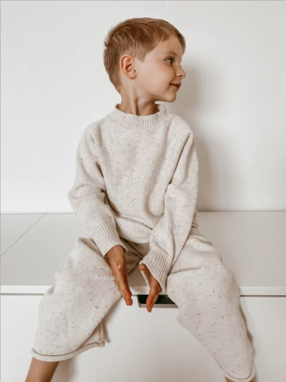 Hot Selling Color Dot Cotton Knitted Clothing Long Sleeve Baby Knit Pants Parent-Child Women Sweater Two-Piece Set