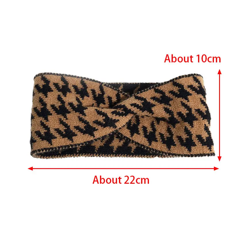 Custom Logo Thousand Bird Lattice Knitted Headband Fashion Wide Edge Wool Elastic Hair Accessories Fashion Soft Plaid Hair Bands