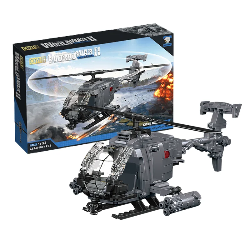 CAYI 2025 WW2 Military Series AH-6i Armed Helicopters Fighter Jet Building Bricks Building Block Set Block Toy Gift for Children