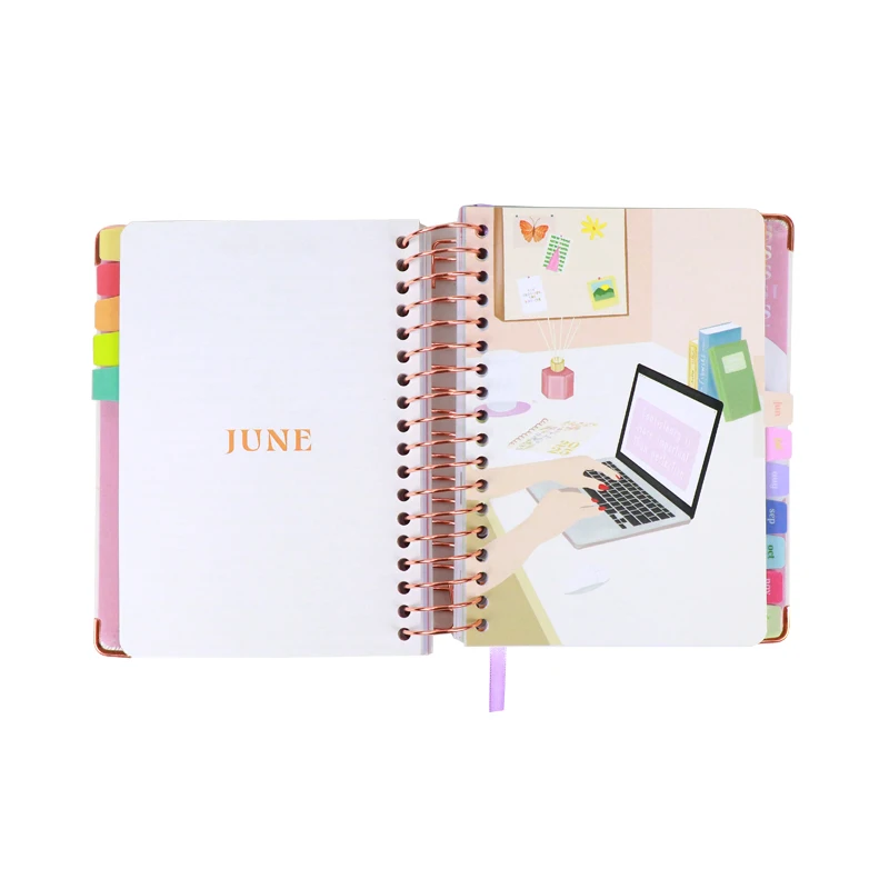 Spot UV Coating Journal Manufacturers Custom Printing Pocket Agenda Personalized Spiral Monthly Planner with Tabs