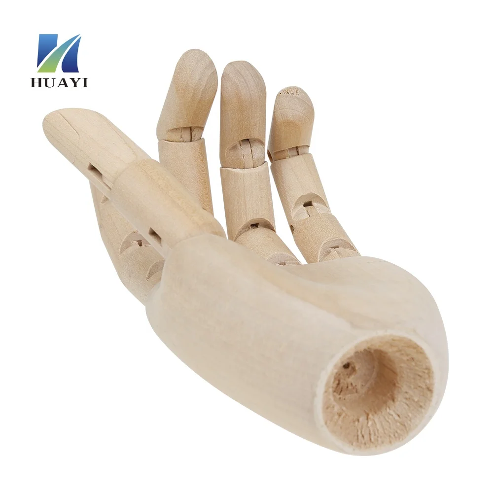 Simulated Model Crafts Hand Palm Wooden Movable Joint Flex Knuckle Fingers Male Cardboard Box MAN Natural Polish Hand Wood Huayi