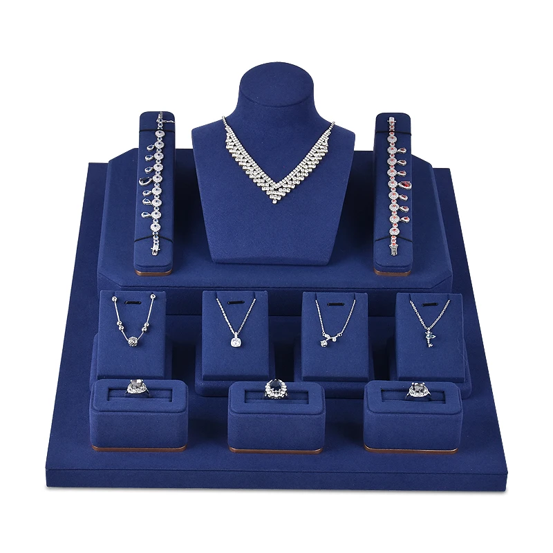 Jinsky  wholesale  blue Microfiber jewelry earring display stands necklace display  jewellery display  for counter