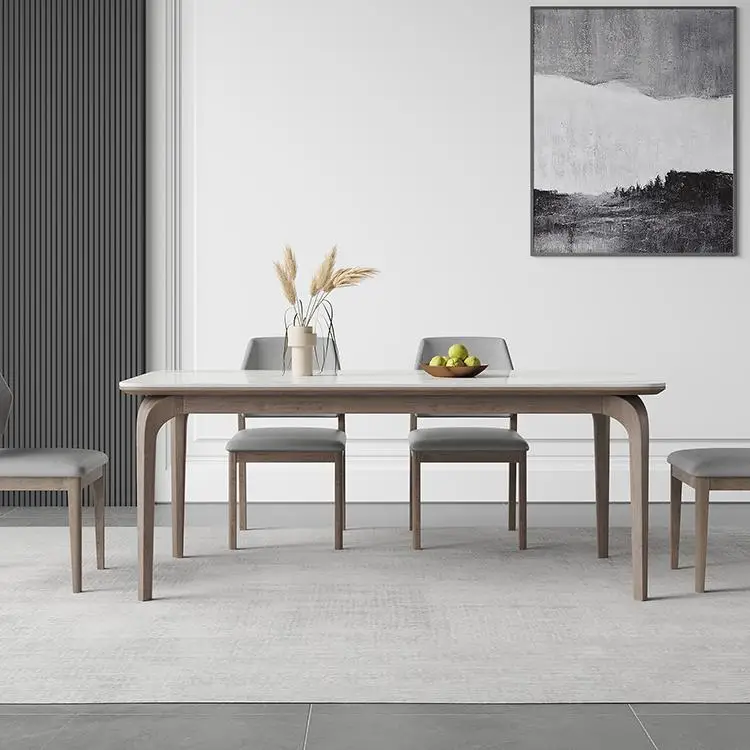 Solid Wood Dining Room Table, Luxury Modern Grey Restaurant Rectangle Dining Table And Chairs Wooden Dining Tables Set