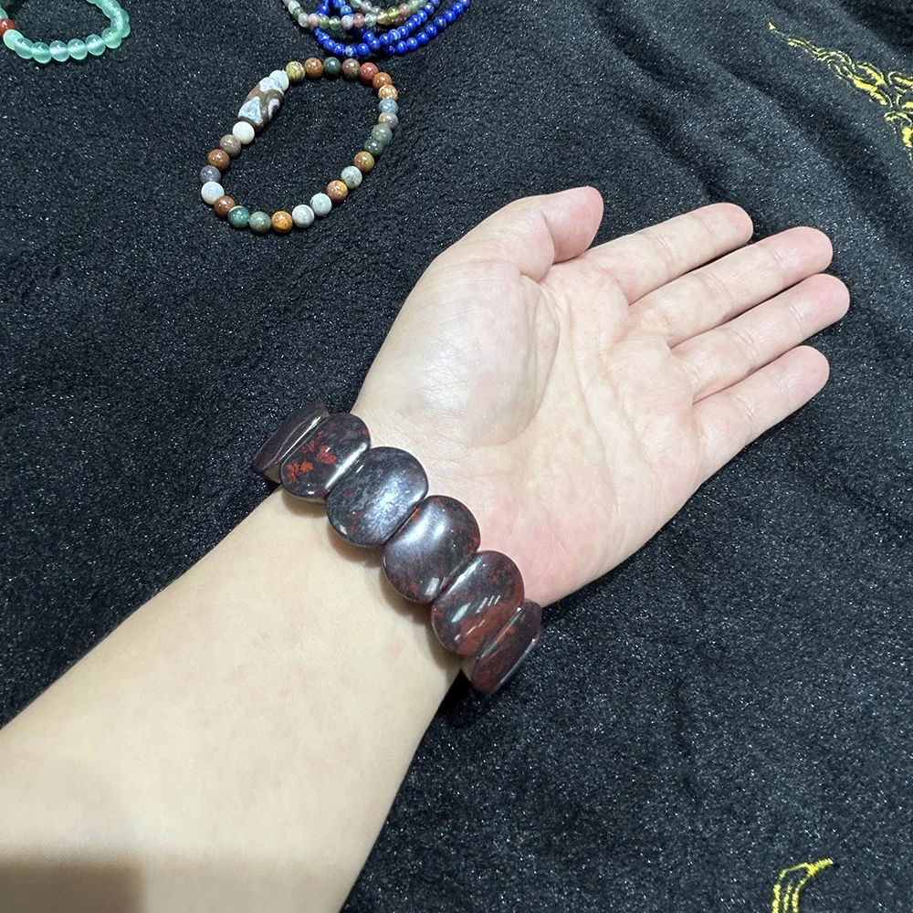 Blood Stone Large Square Bead Elastic Bangle Bracelets