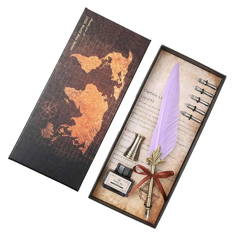 Gift Set Quill Feather Calligraphy Fountain Pen Beautiful Personalized Luxury Other Metals