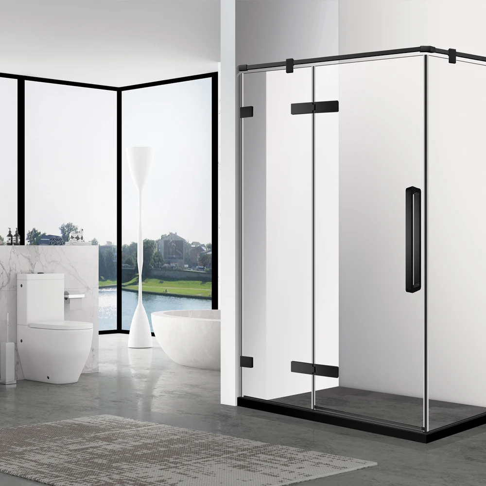 Contemporary Project Hot Sale Matt Black Stainless Steel Frame Tempered Glass Simple Bath Shower Room Enclosure