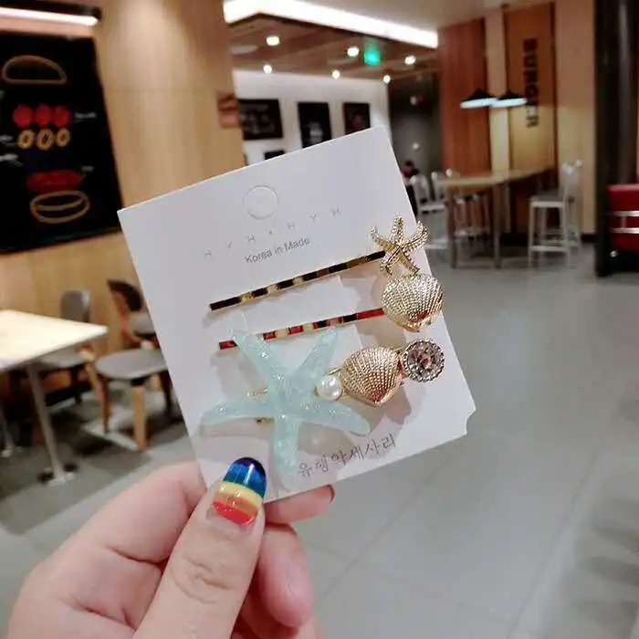 3pcs/set Metal Pearl Hair Clips Sea Star Shell Hairpins Sweet Beach Girls Hair Accessories Women
