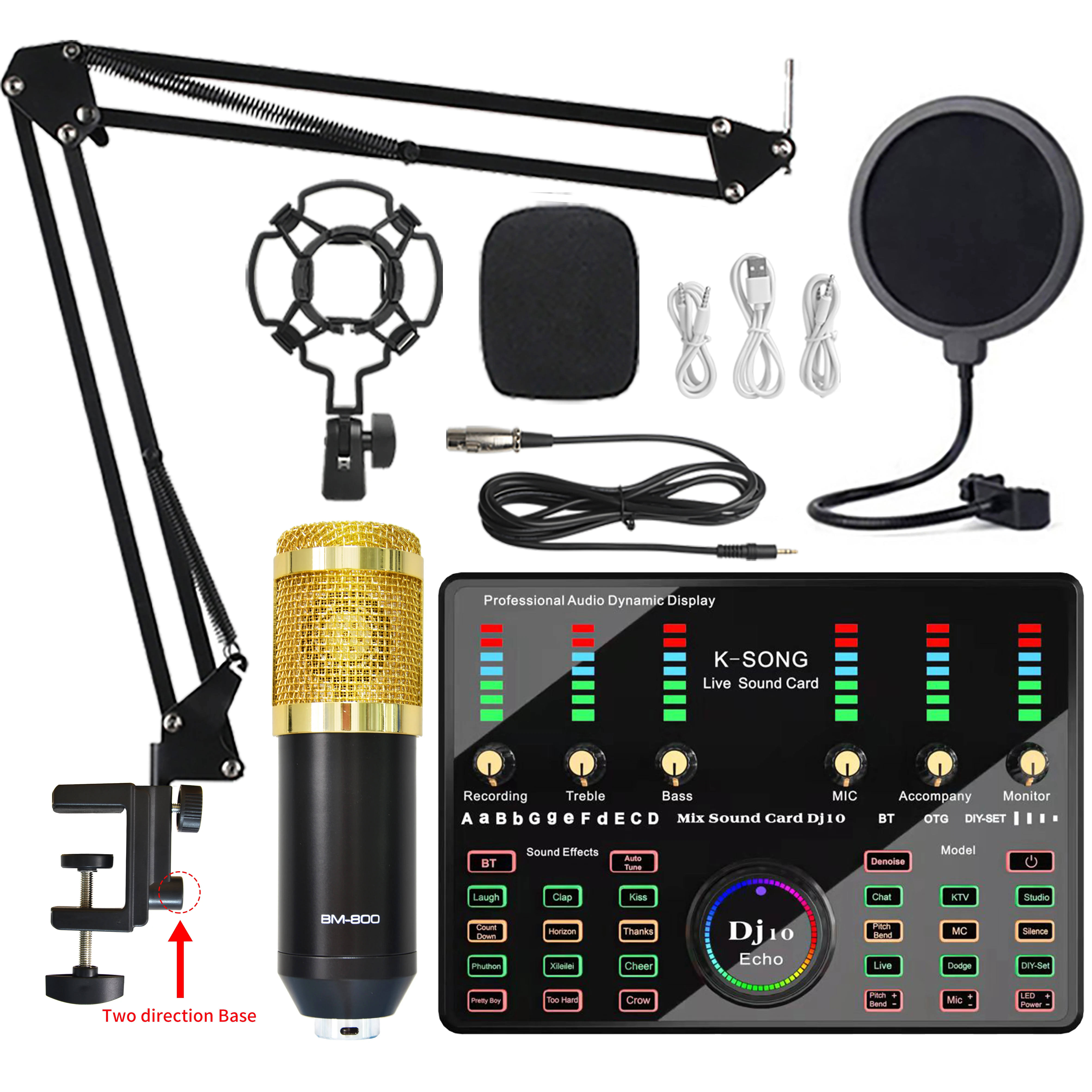 Professional BM800 BM900 Microfono & DJ10 Multi-function Sound Card Set Karaoke Studio Recording Condenser Microphone