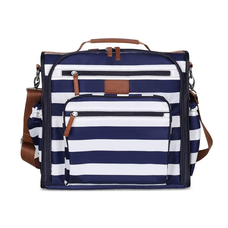 Functional Fisher Price New Convertible Navy White Stripe Large canvas Backpack With Secure Zippered Pocket For Nurse Twin