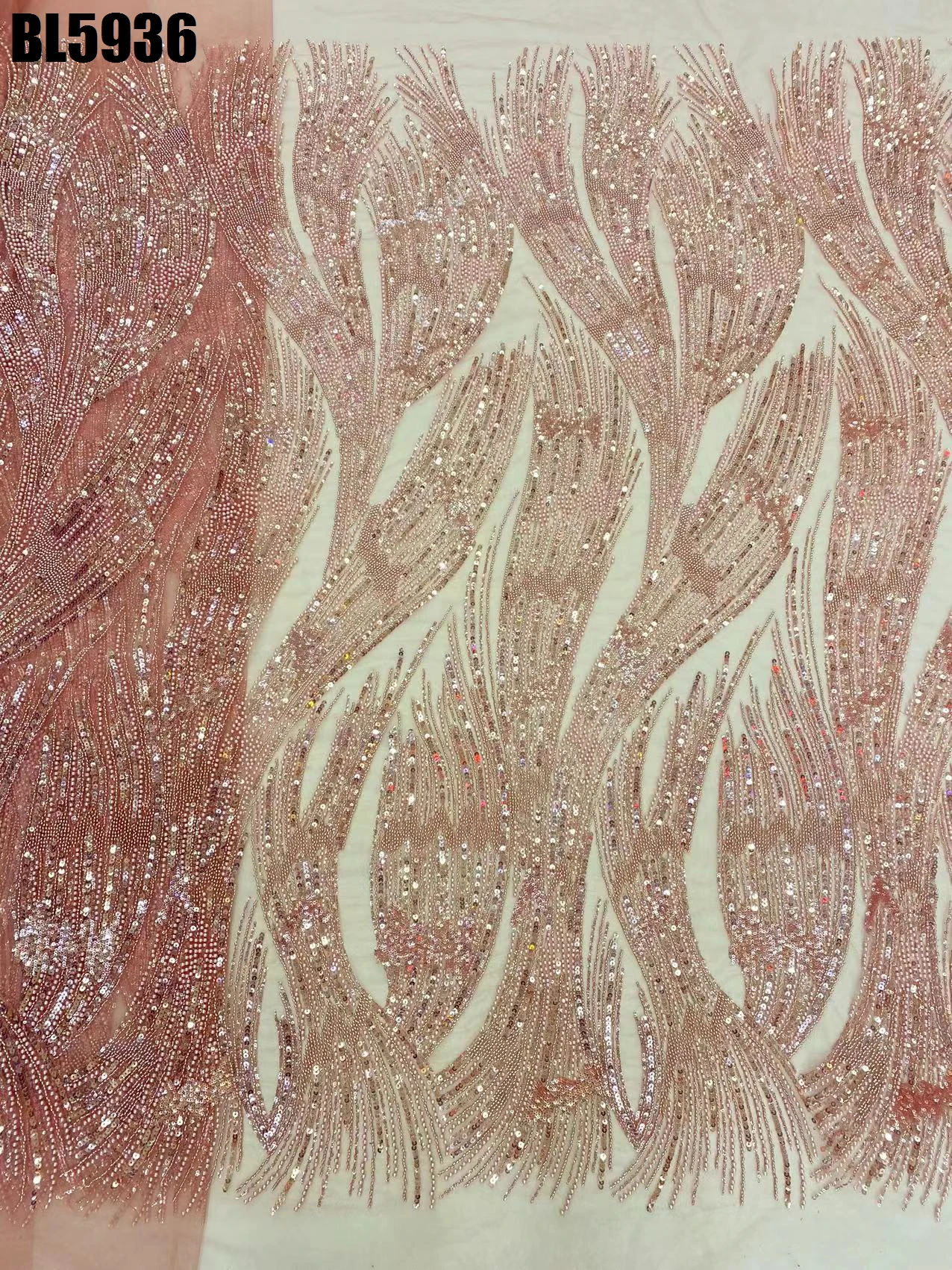 Luxury European Fashion Milan Wedding Dress Fabric Heavy Beads Sequins Mesh Lace French Embroidered Beaded Wedding Party Dress