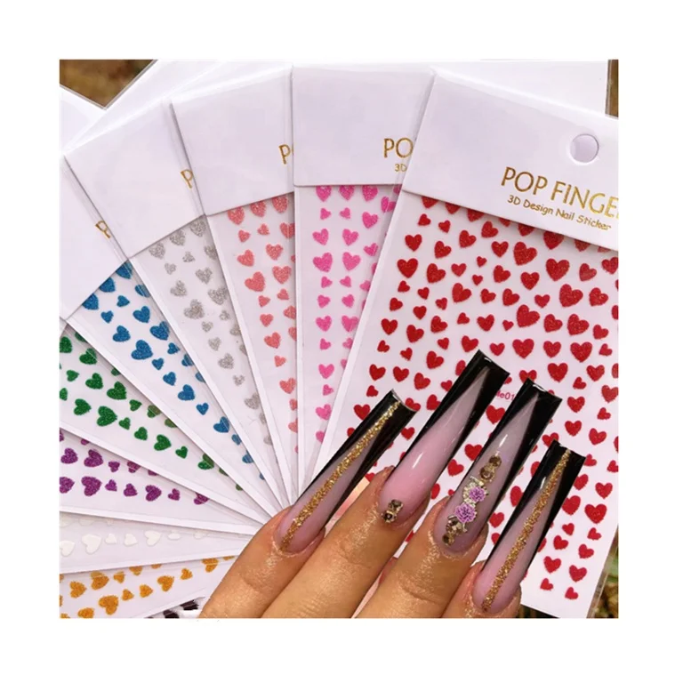 Beauty top 2022 new chrome glitter 10 colors valentine heart nail art sticker