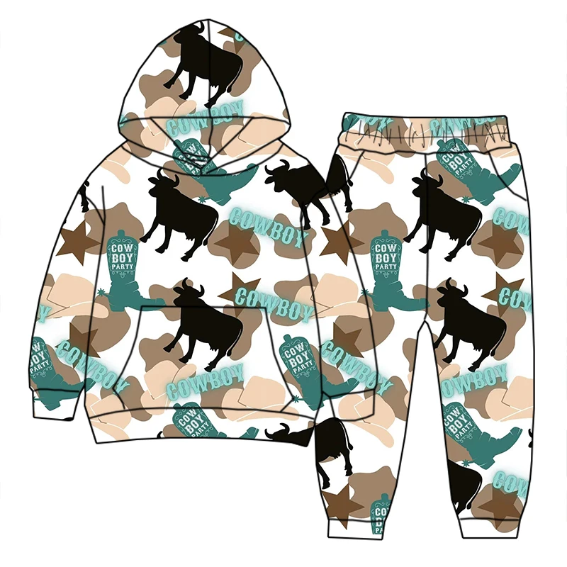 Fashion custom wholesale boys long-sleeved hoodie two-piece set Children jogger pants Everyday and holiday casual wear