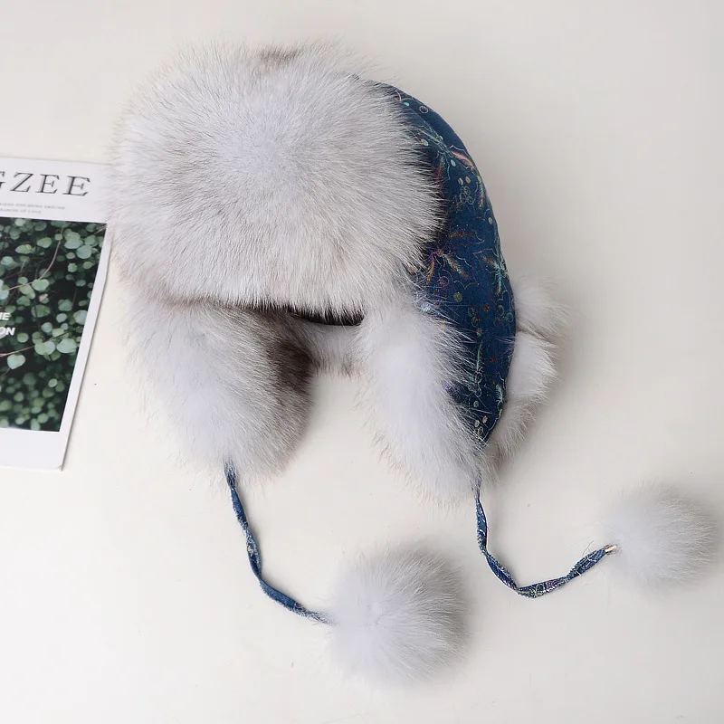 
New Fox Hair Hat Female Winter Thickening Heating Leifeng Hat Ear Protector Fox hair warm hat Ski Thicken to keep warm 