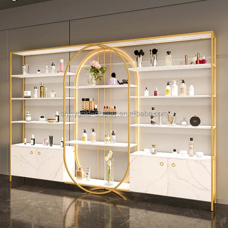 Luxury Cosmetic Wall Display Fancy Cosmetics Shop Display Rack Retail Makeup Perfume Display Case for Shop